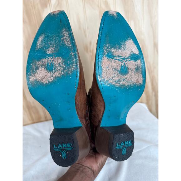 Lane Studded Leather Ankle Boots 9.5 Brown Western Cowgirl Strappy Booties - Picture 6 of 8